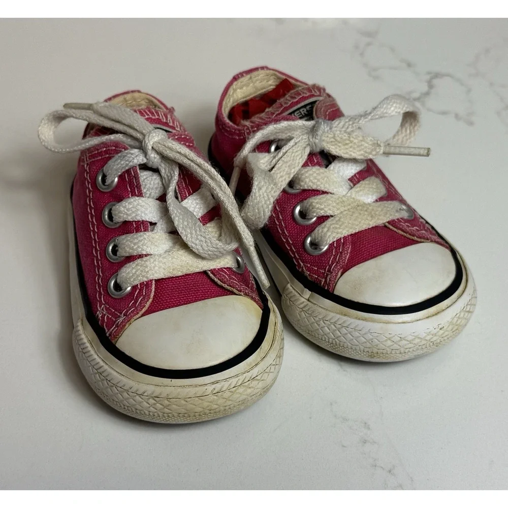 Converse All Star Pink Canvas Baby Sneakers US Size 3 Lace Up Low Top‎ 744806F